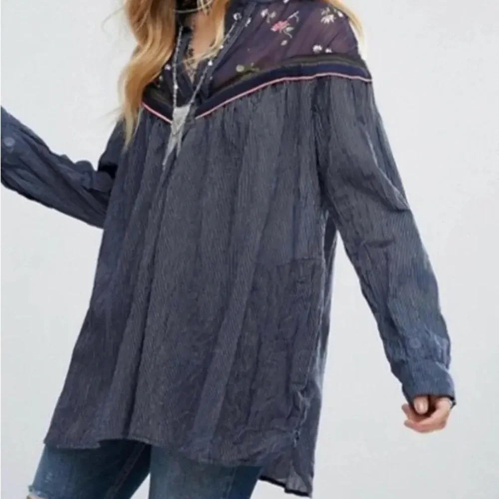 Free People Women’s Long Sleeve Floral Tunic Blouse Size Small